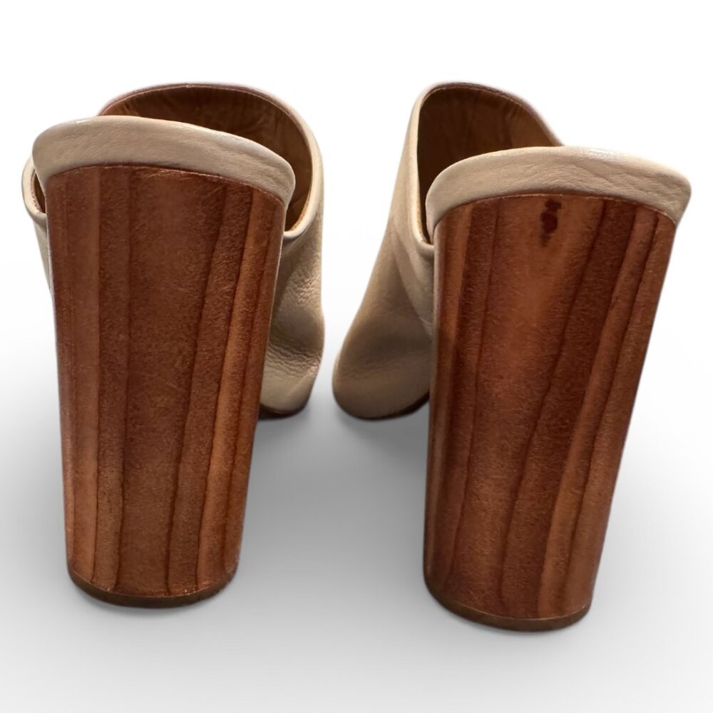 Tory Burch Raya Leather Open Toe Block Heel Mules Cream | Women’s 9.5 Designer - Picture 4 of 9